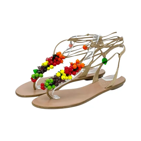 Aquazzura Beige Tutti Frutti Flat Sandals 39 - 1