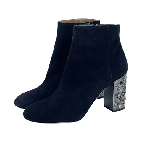 Aquazzura Black Suede Embellished Heel Ankle Boots 38