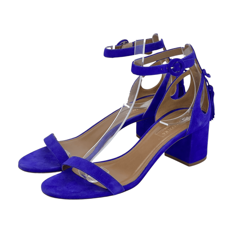 Aquazzura Blue Suede Open Toe Heels 38.5 - 1