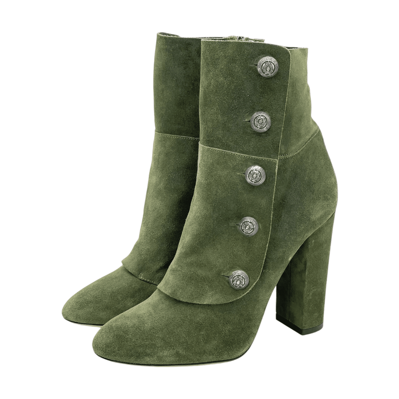 Aquazzura Khaki Suede Engraved Button Up Ankle Boots 37 - 1