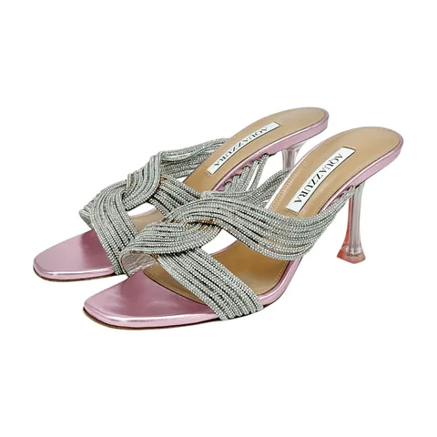 Aquazzura Metallic Pink Gatsby Embellished Mules 37