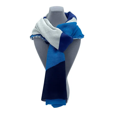 Burberry Blue White Navy Blue Cashmere Silk Scarf - 1