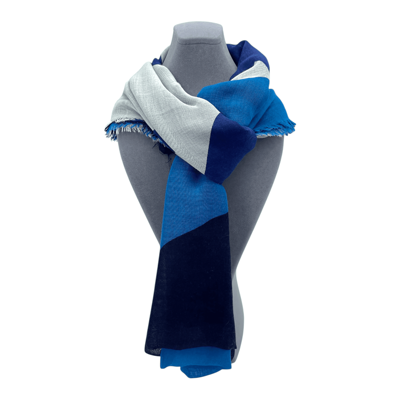 Burberry Blue White Navy Blue Cashmere Silk Scarf - 1