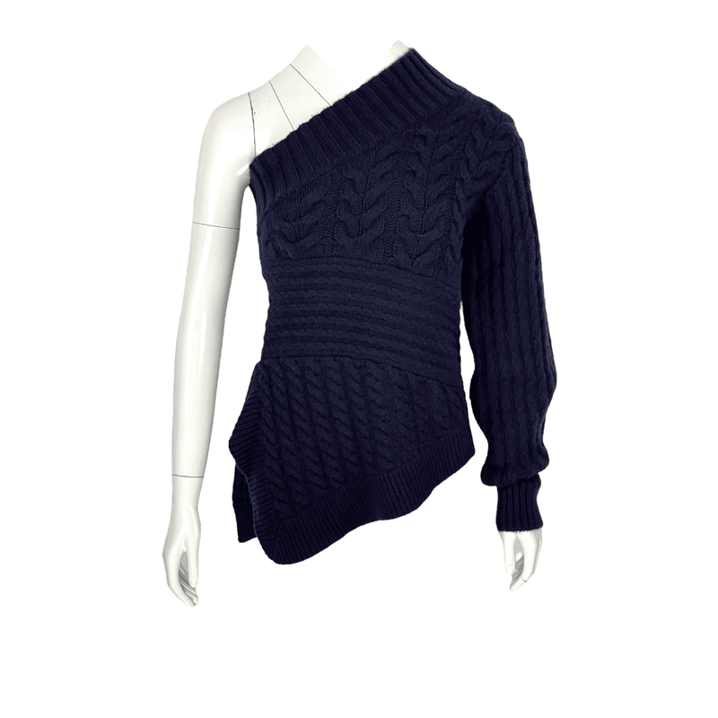Burberry Cable Knit One Shoulder Cashmere Navy Blue Sweater S - 1