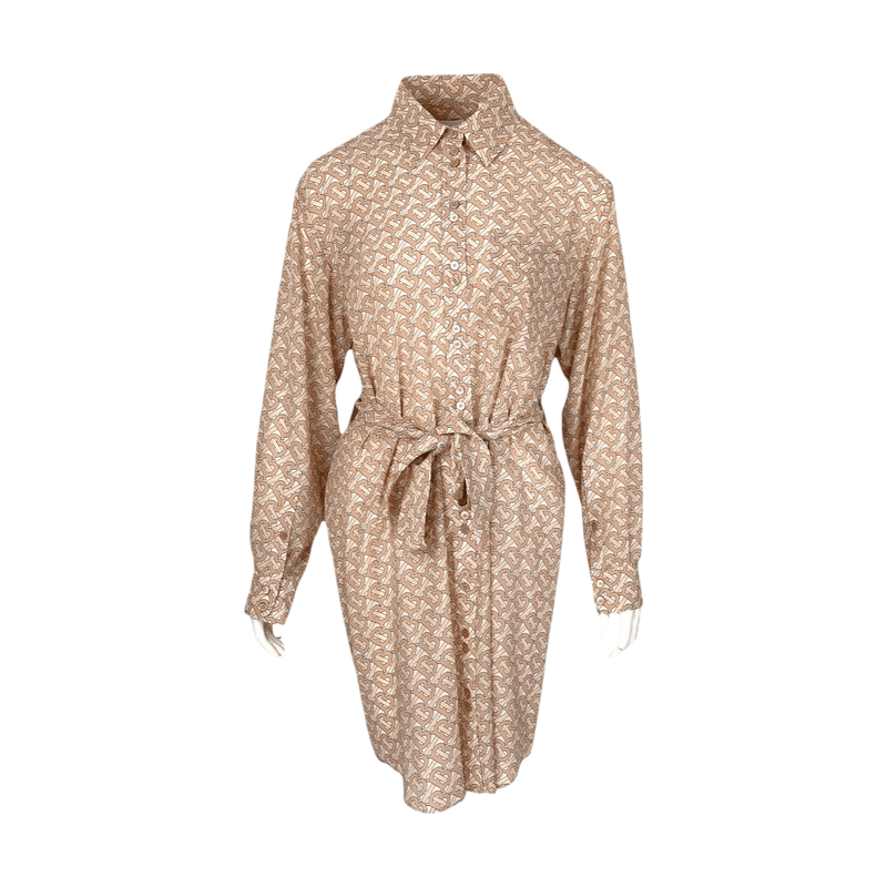 Burberry Gabrielle Pink TB Monogram Belted Silk Dress IT42 - 1
