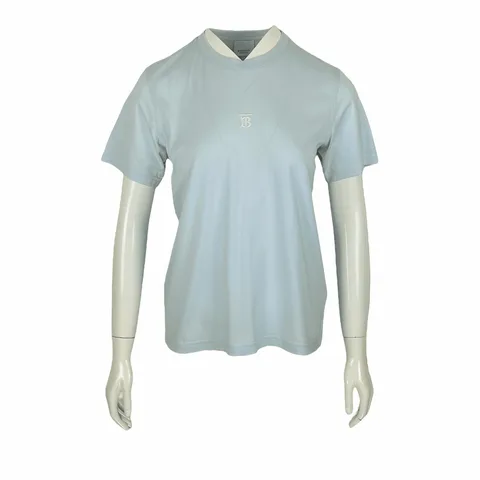 Burberry Pastel Blue White TB Logo Cotton Tshirt S - 1