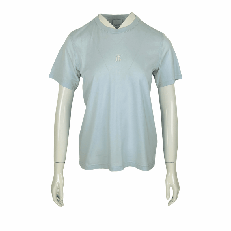 Burberry Pastel Blue White TB Logo Cotton Tshirt S - 1