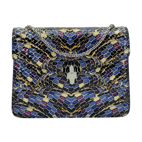 Bvlgari Blue Purple Cream Python Leather Serpenti Forever Crossbody Bag - 1