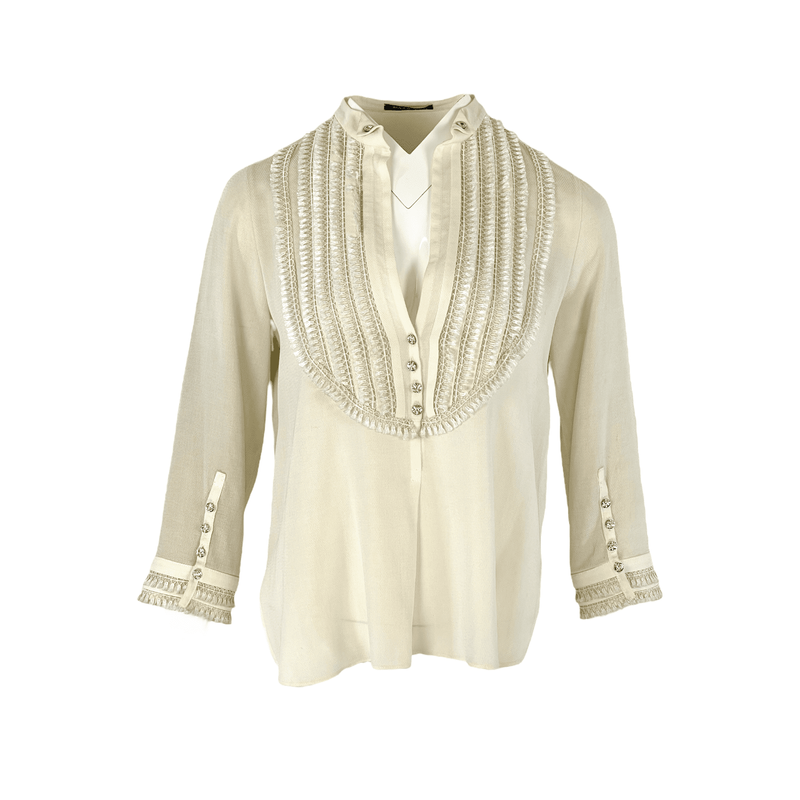 Balmain Crystal Button Cream Blouse 38 - 1