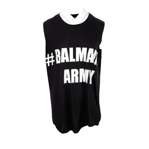 Balmain Black Army Print Sleeveless Tshirt 38