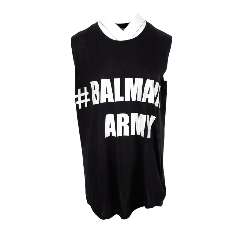 Balmain Black Army Print Sleeveless Tshirt 38 - 1