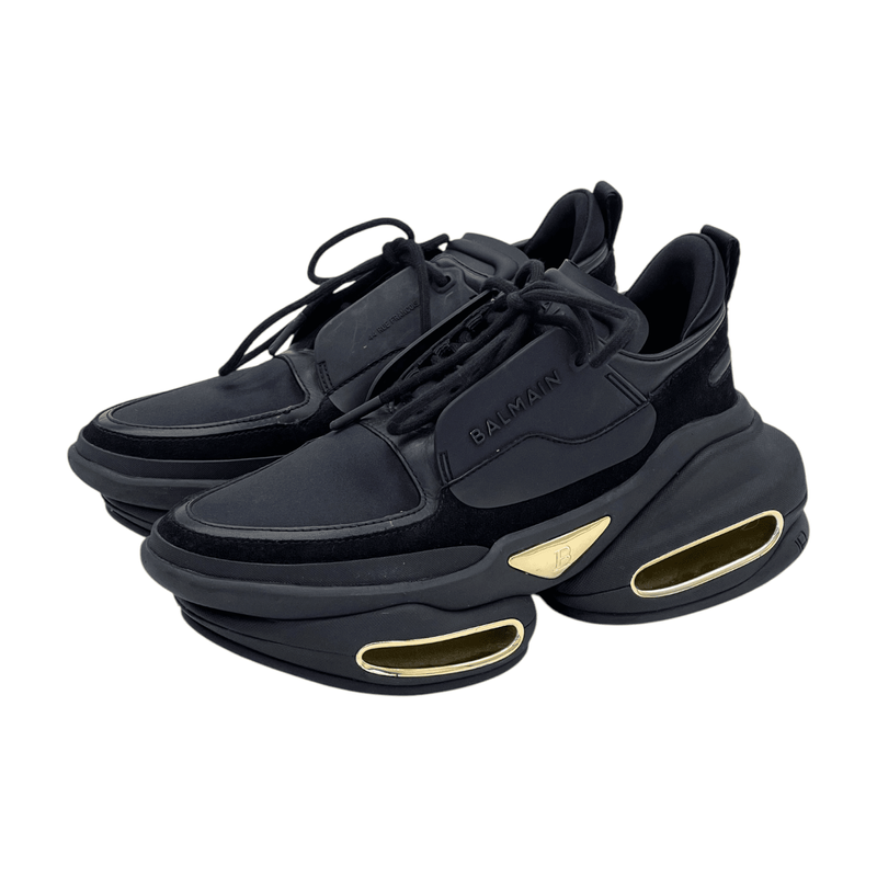 Balmain Black Gold Leather Suede B Bold Trainers 37 - 1
