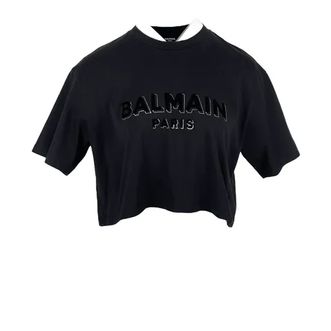 Balmain Black Logo Detailed Cropped Tshirt S - 1