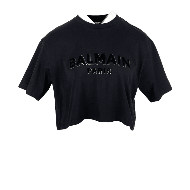 Balmain Black Logo Detailed Cropped Tshirt S - 1