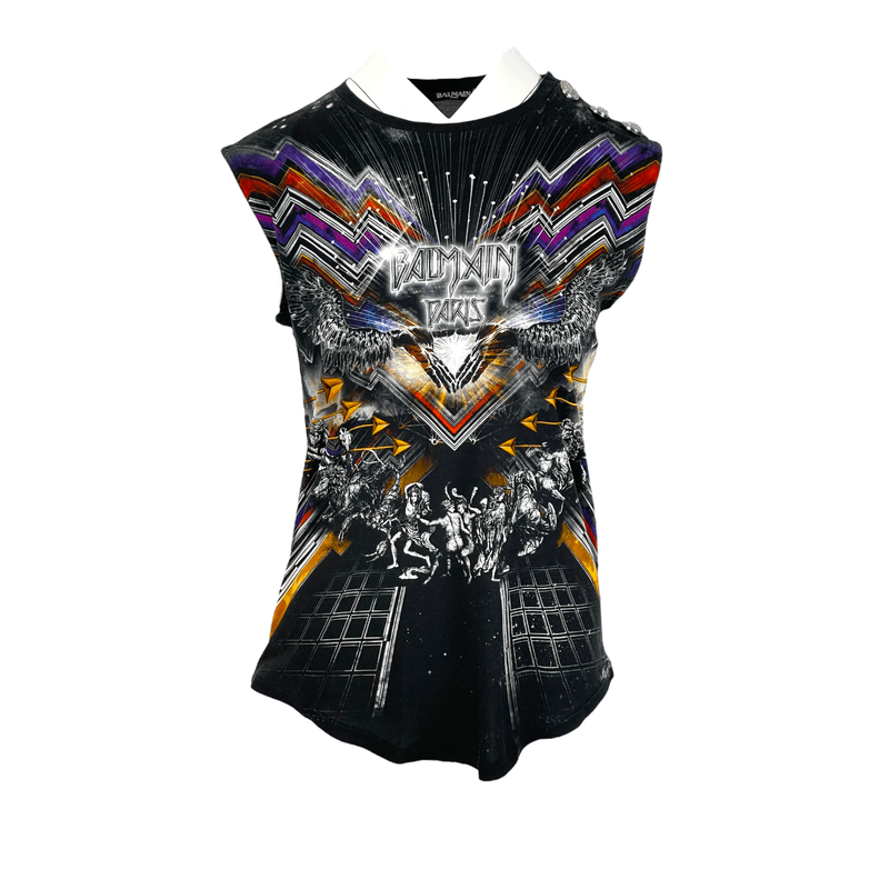 Balmain Black Logo Multicolor Sleveless Tshirt 36 - 1