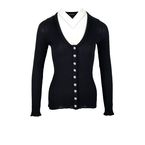 Balmain Black Silver Button Cardigan 34
