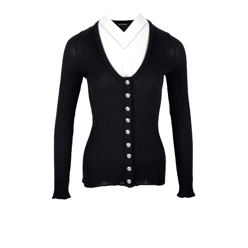 Balmain Black Silver Button Cardigan 34 - 1