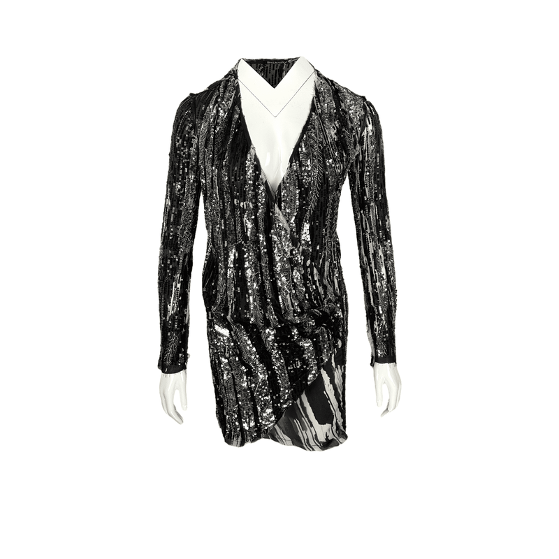 Balmain Black Silver Stamp Embellished Mini Dress 36 - 1