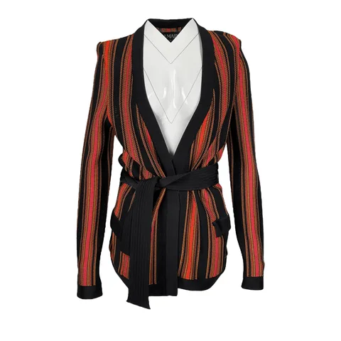 Balmain Black Red Orange Striped Viscose Cardigan 40 - 1