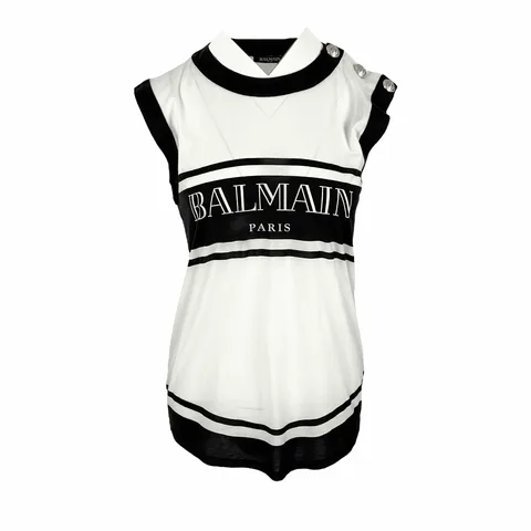 Balmain Black White Gold Button Sleeveless Tshirt 38 - 1