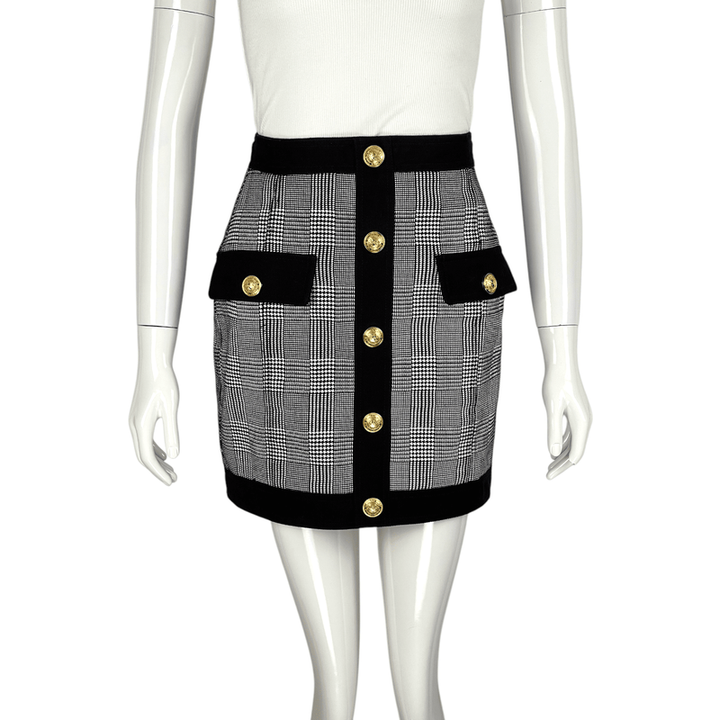 Balmain Black White Houndstooth Plaid Mini Skirt 36 - 1