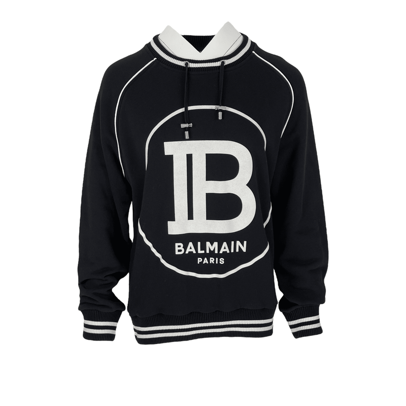 Balmain Black White Logo Print Cotton Sweatshirt M - 1