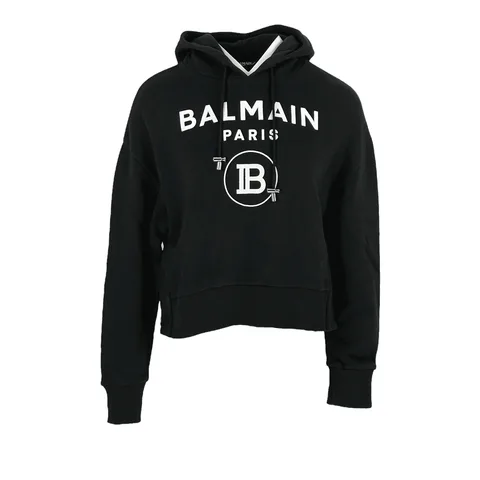 Balmain Black White Logo Print Hoodie M