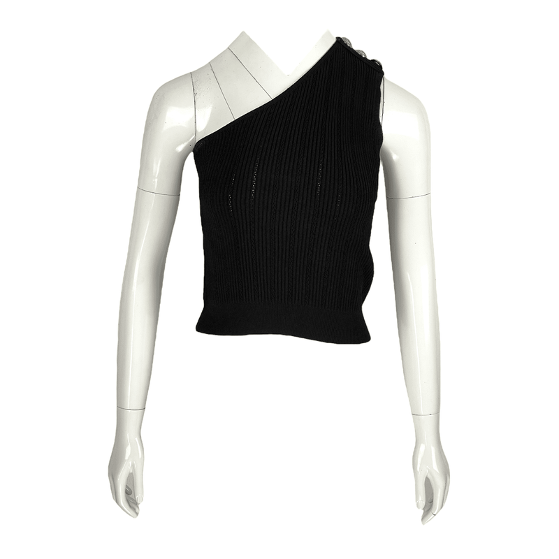 Balmain Black Viscose Button Detail Fine Knit Top 38 - 1