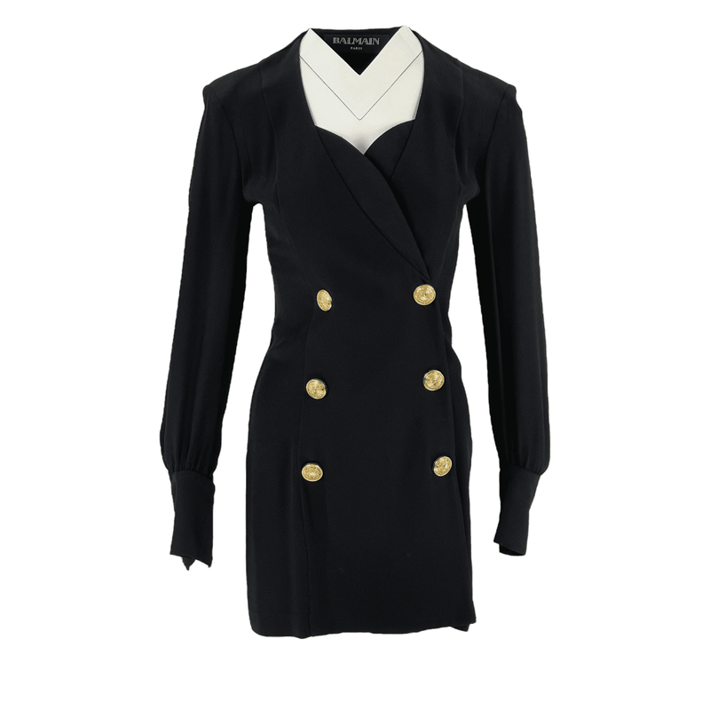 Balmain Black Viscose Gold Button Mini Jacket Dress 36 - 1
