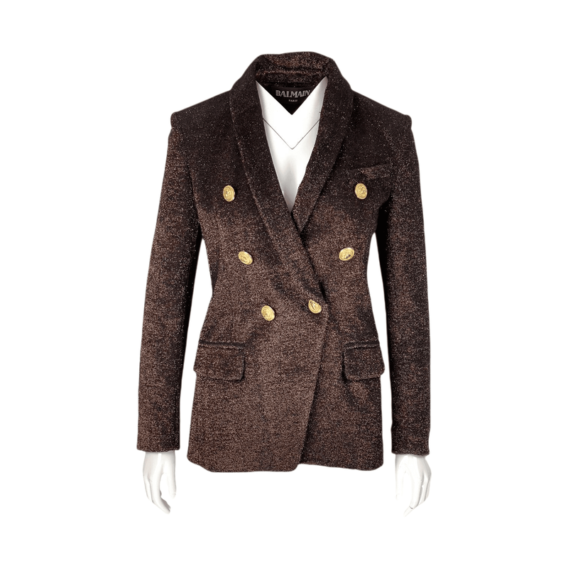 Balmain Brown Glitter Double Breasted Viscose Blazer Jacket 36 - 1