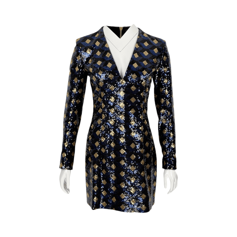 Balmain Diamond Motif Sequin Navy Blue Dress 38 - 1
