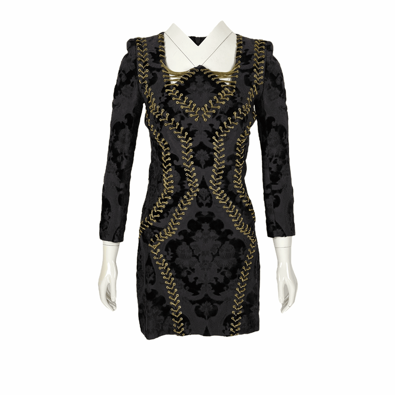 Balmain Eggplant Purple Velvet Floral Patterned Chain Embellished Mini Dress 36 - 1