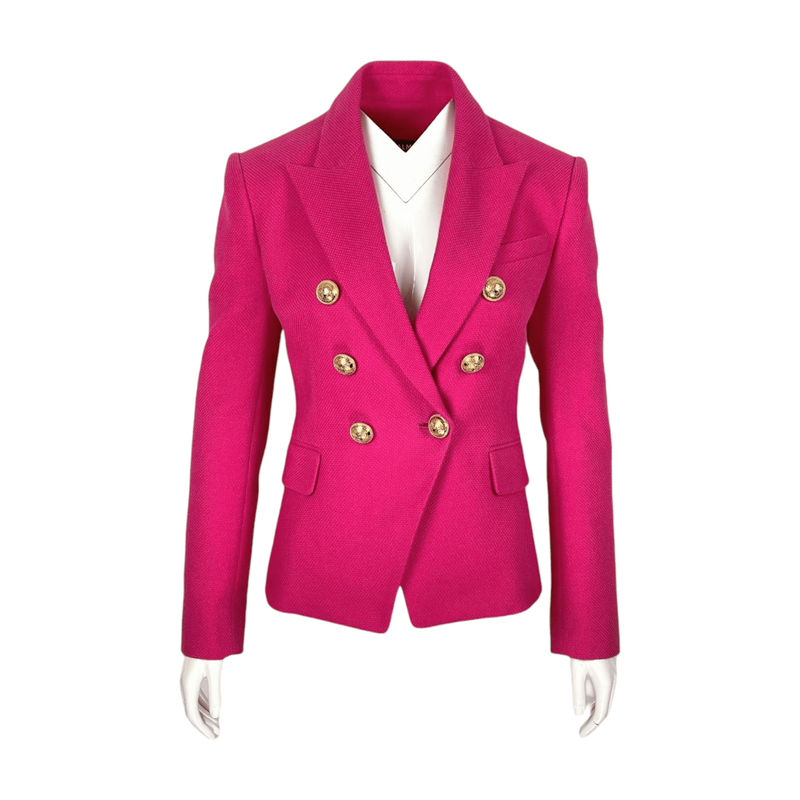 Balmain Fuchsia Cotton Double Breasted Blazer Jacket 36 - 1