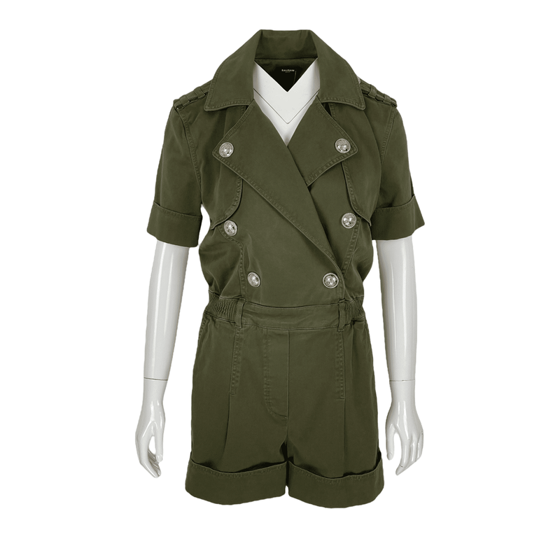Balmain Khaki Cotton Gold Button Jumpsuit 36 - 1