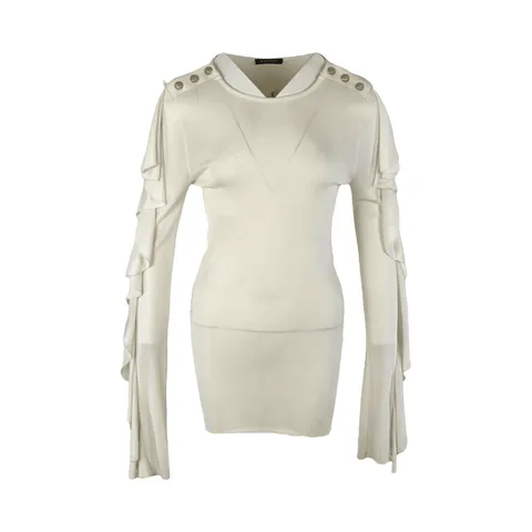 Balmain Ivory Gold Buttoned Ruffled Long Sleeved Knit Blouse 38 - 1