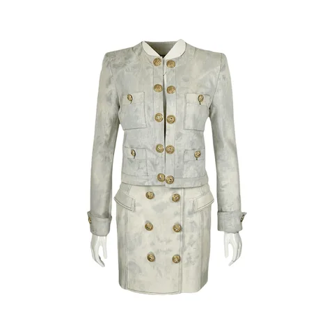 Balmain Light Blue Denim Jacket 36 Skirt 36