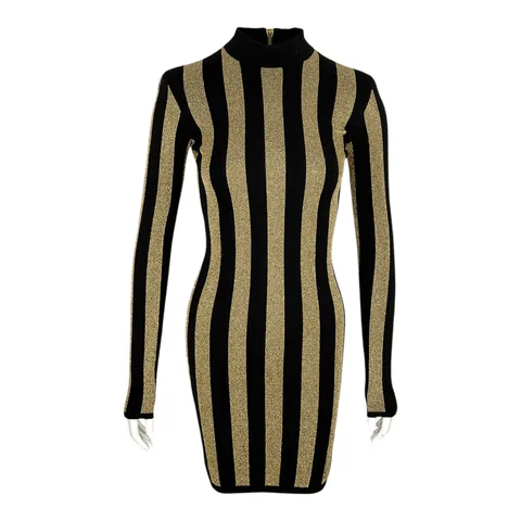 Balmain Lurex Gold Black Striped Pattern Mini Dress 36 - 1