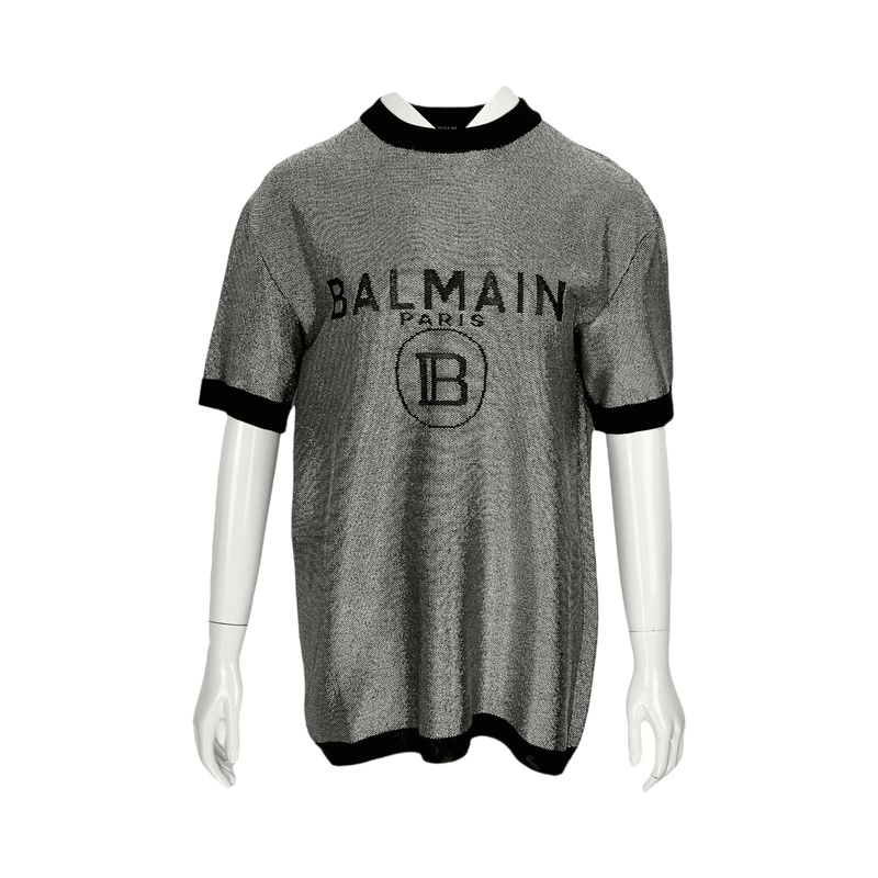 Balmain Metallic Silver Logo Tshirt 38 - 1