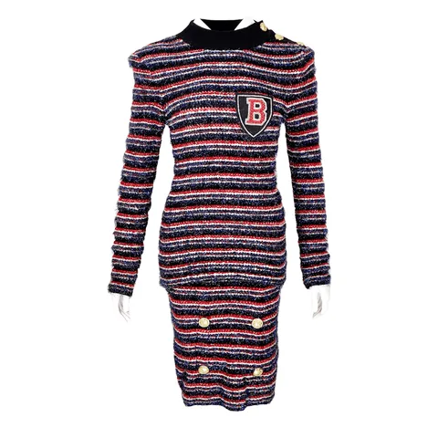 Balmain Multicolor Metallic Tinsel B Embroidered Sweater 36 Mini Skirt 36 - 1