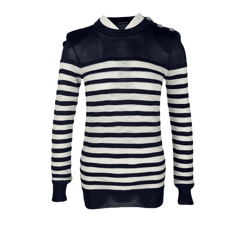 Balmain Navy Blue White Marine Striped Sweater 34 - 1