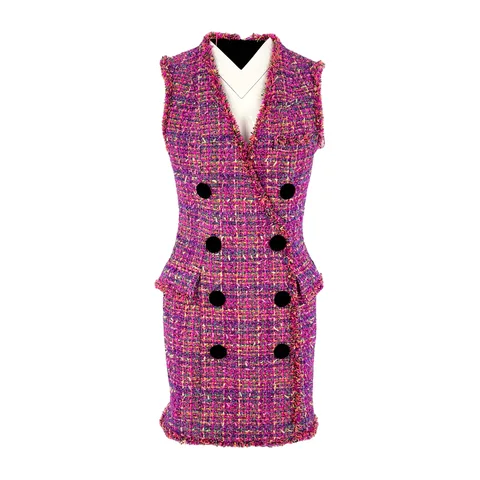 Balmain Purple Double Breasted Tweed Mini Dress 38 - 1