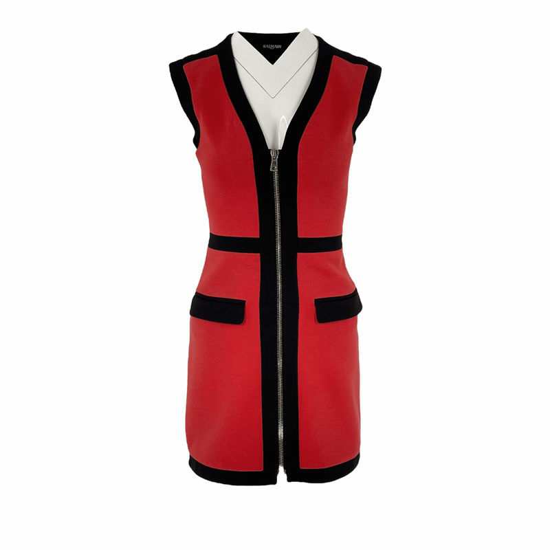 Balmain Red Black Zipper Mini Dress 36 - 1
