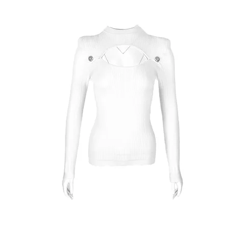 Balmain White Cut Out Silver Button Sweater 38