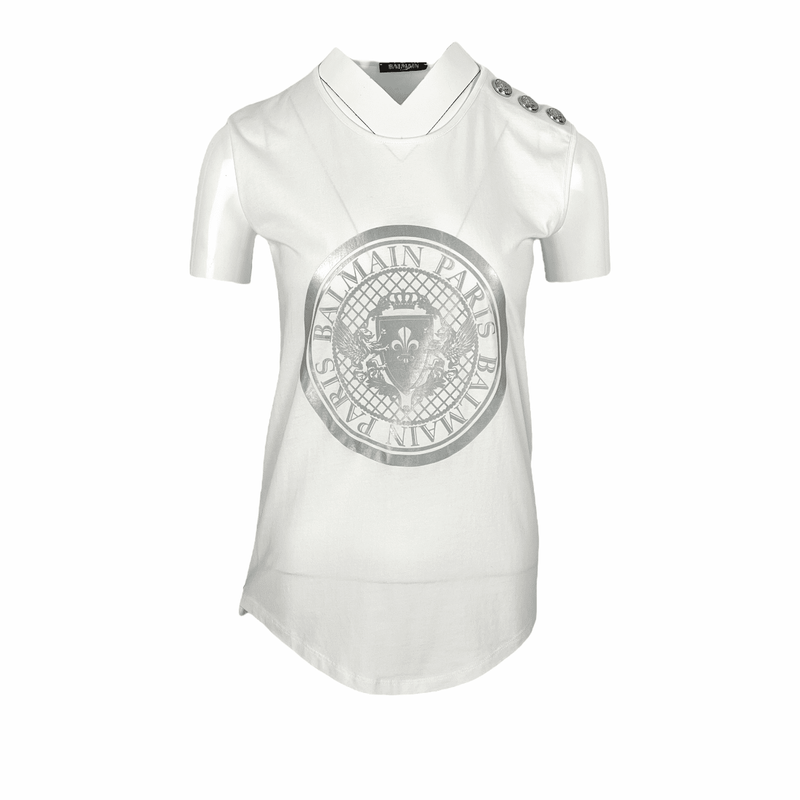 Balmain White Grey Logo Print Sleeveless Tshirt 36 - 1
