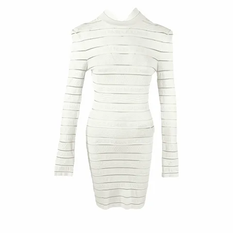 Balmain White Logo Striped Dress 36 - 1