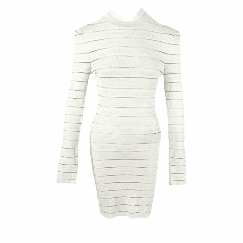 Balmain White Logo Striped Dress 36 - 1