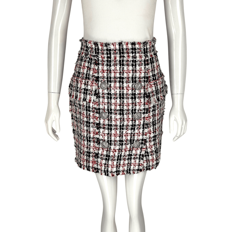 Balmain White Red Black Tweed Mini Skirt 38 - 1