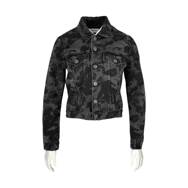 Balenciaga Anthracite Floral Print Denim Jacket 38 - 1