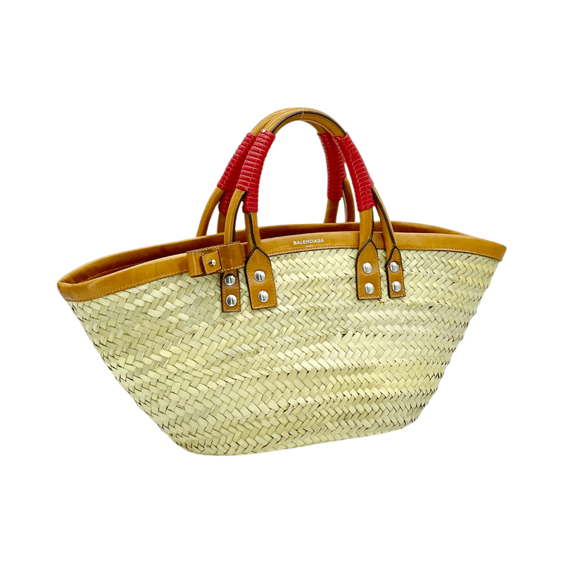 Balenciaga Beige Brown Bistrot Panier Straw Tote Bag - 3