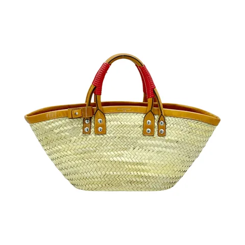 Balenciaga Beige Brown Bistrot Panier Straw Tote Bag